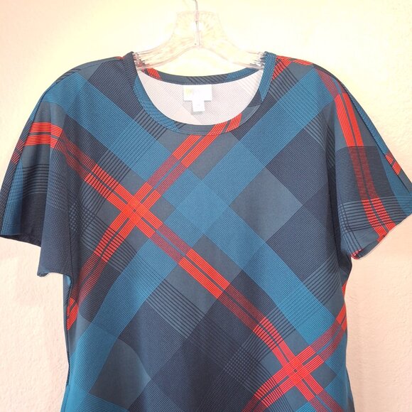 NWOT LuLaRoe Plaid A-Line Dress M Pockets Blue Knee Length - Picture 3 of 15